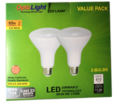 BR30 (2 Pack) Energy Star 9W (=65W) 27K Dimmable 810 Lumens, LED