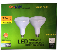 BR40 (2 Pack) Energy Star 11W (=75W) 27K Dimmable 1000 Lumens, LED