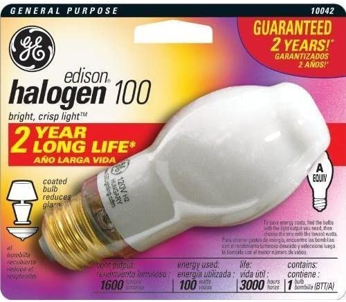 GE 10042 100-Watt Edison Halogen BT14.5 1CD Light Bulb New