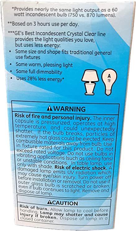 GE Crystal Clear 60W 750 Lumens (2 Bulbs)