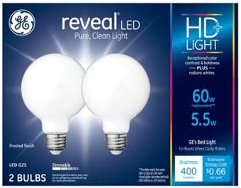 Ge 49514 Reveal G25 Hd Led Light Bulb, 5.5 Watts